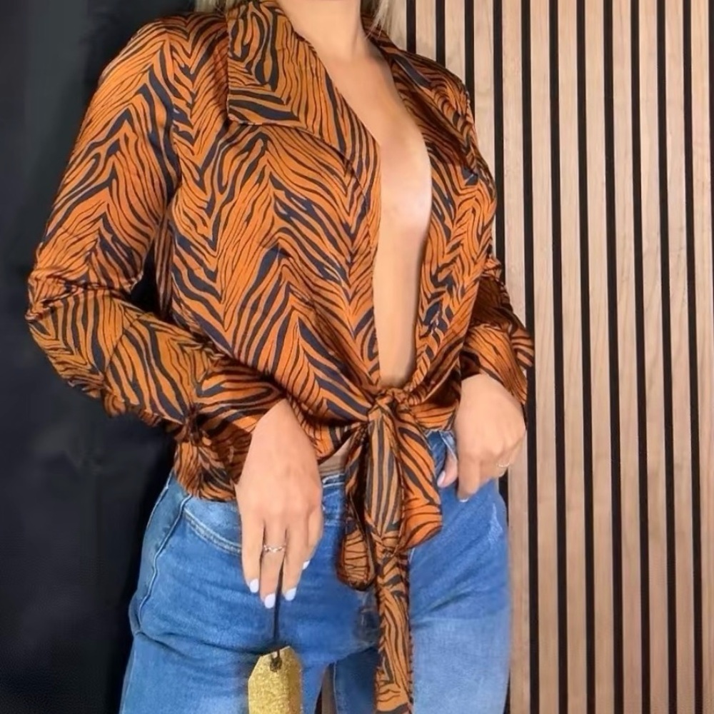 Women's Zebra Print Tie-Front Top